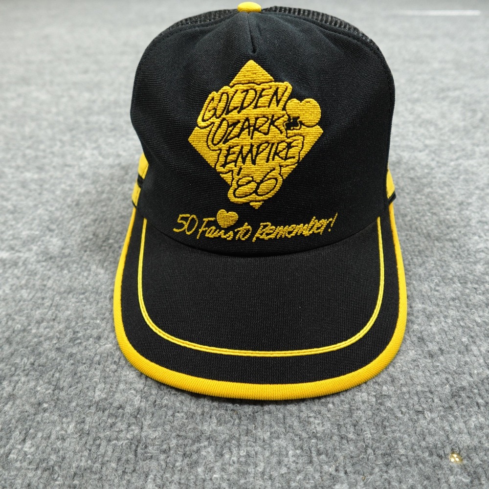 Vintage Golden Ozark Empire Fair 1986 Hat Mens OSFA Black Yellow Trucker‎ Mesh